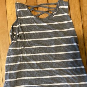 Rumi+Ryder grey and white striped tank.